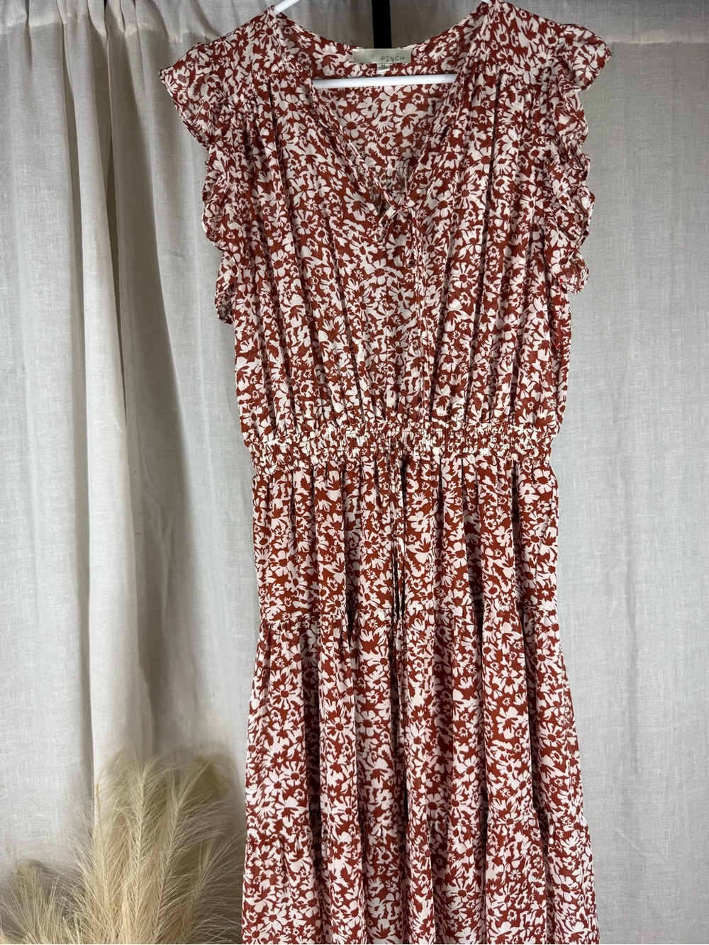 Pinch Rust and White Floral Smocked Dress